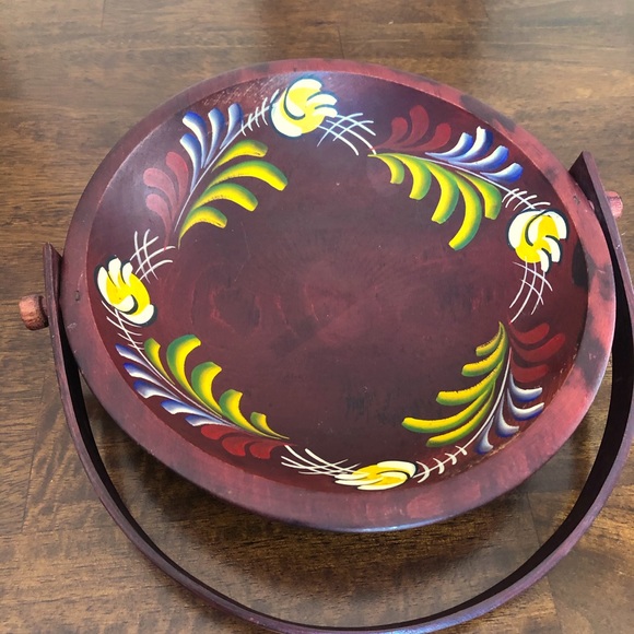 Woodcraftery Hand Painted Wood Bowl with Handle - Picture 1 of 8